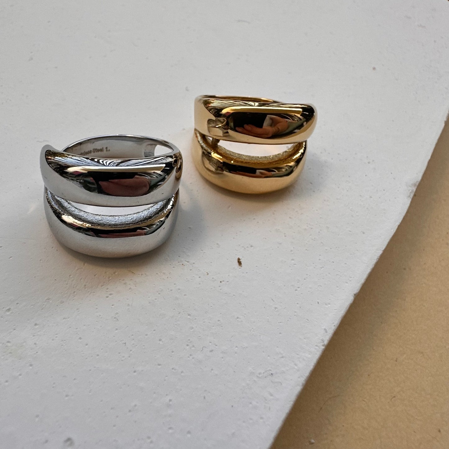 bague acier épais en deux rangs ajustable pour femme