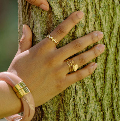 bague Breloque coeur en 3 rangs et acier inoxydable