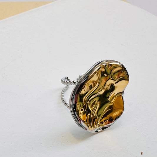 bague en acier bi Color effet martele 