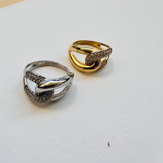 bague entrelace en zircon en acier 